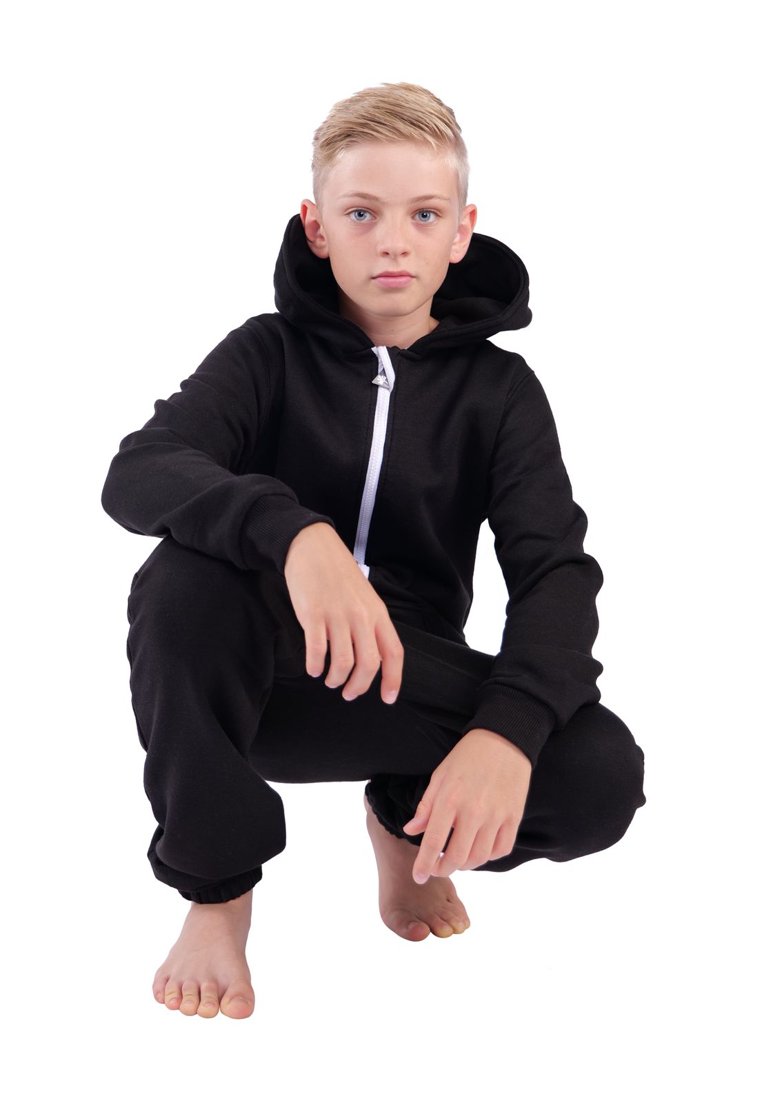 O'Poppy Kinder Jumpsuits Jungen Mädchen mit Zwergen Kapuze schwarz