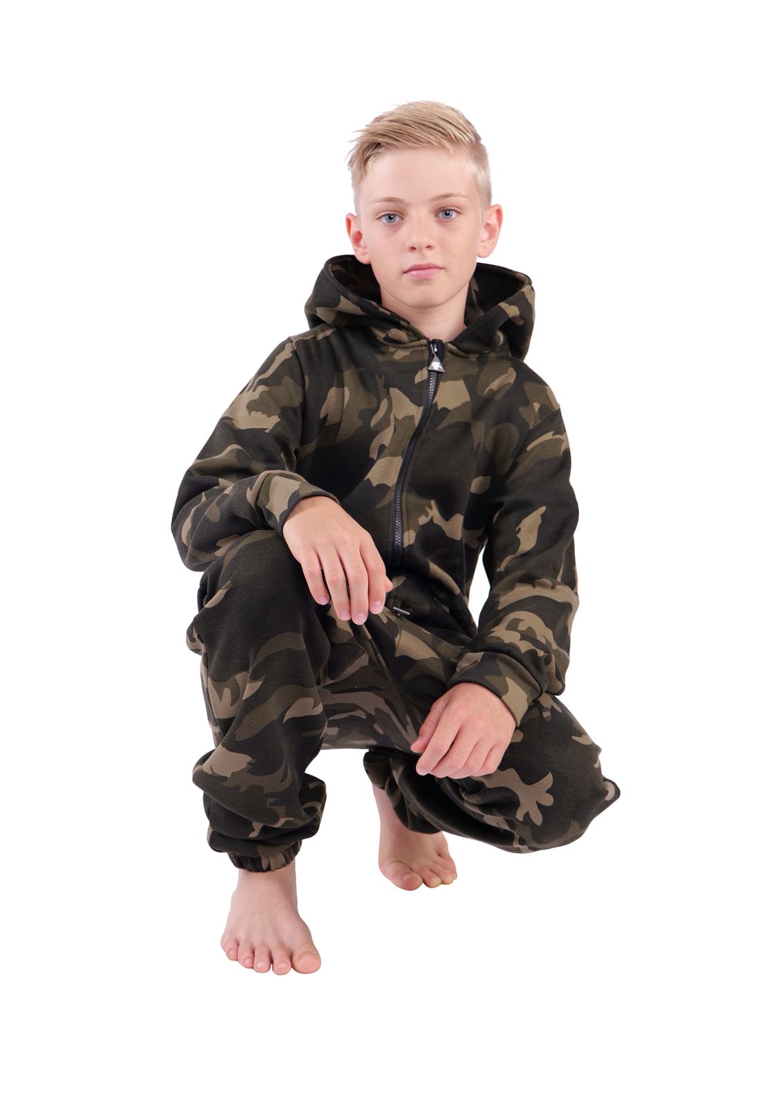 O'Poppy Kinder Jumpsuits Jungen Mädchen mit Zwergen Kapuze camo olive