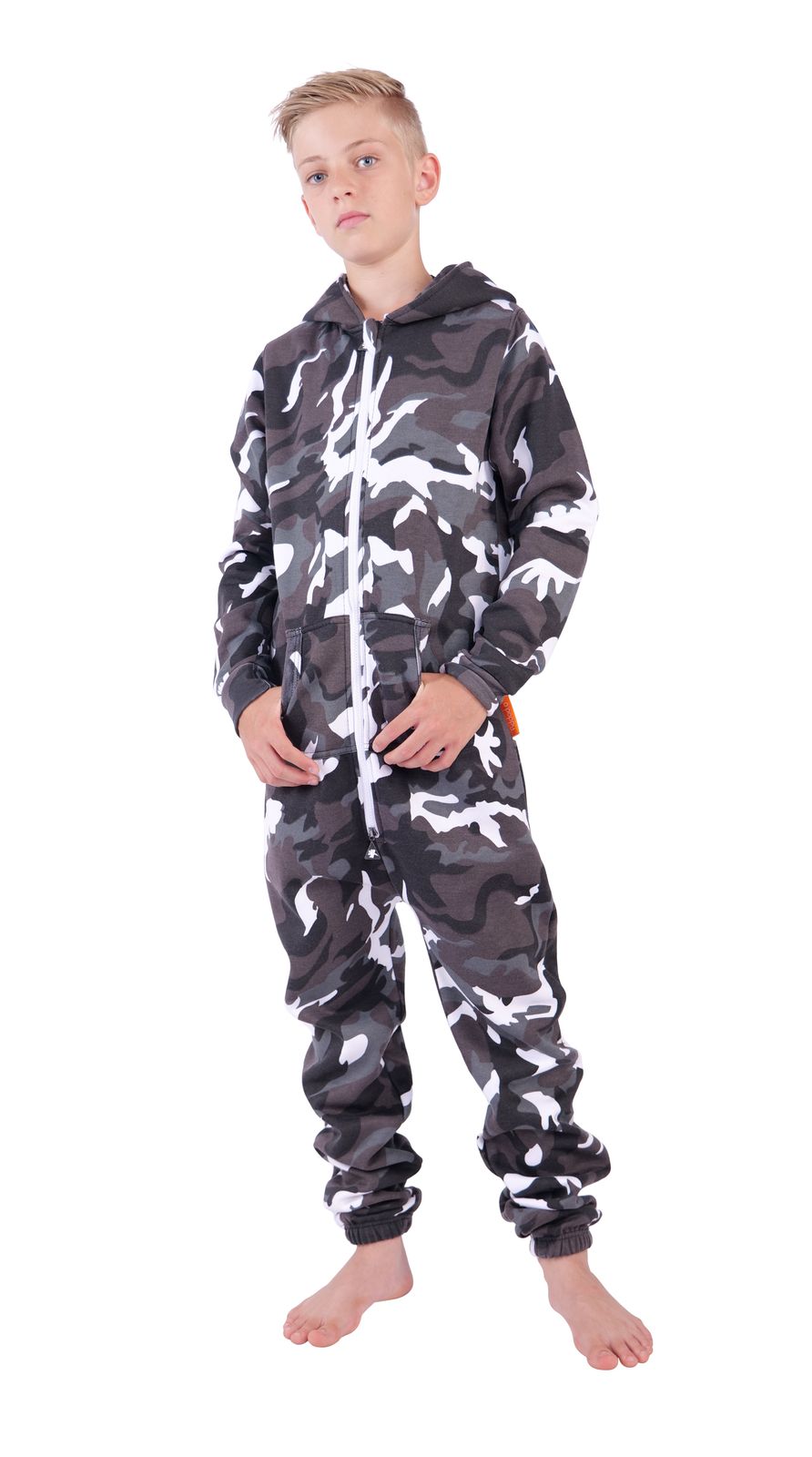 O'Poppy Kinder Jumpsuits Jungen Mädchen mit Zwergen Kapuze camo urban grey