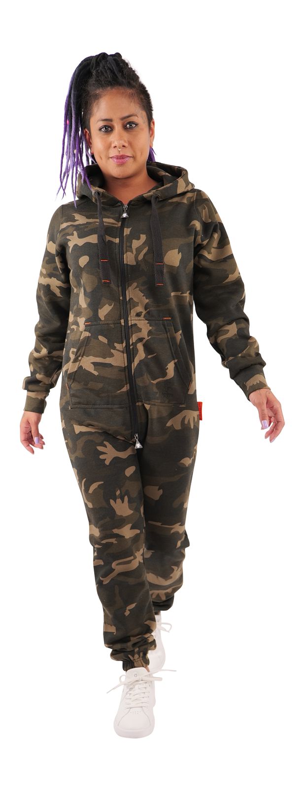 O'Poppy Jumpsuit Damen mit spitzer Kapuze camo olive