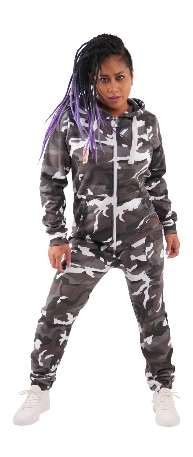 O'Poppy Jumpsuit Damen mit spitzer Kapuze camo urban grey