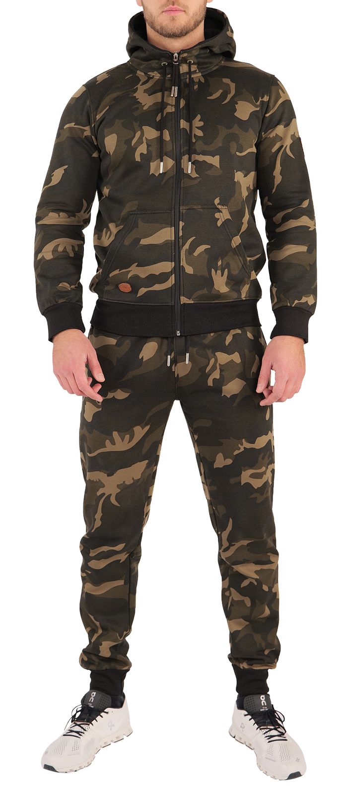 O'Poppy Jogginganzug Herren 2-teilig mit Lederpatches und Kapuze camo olive